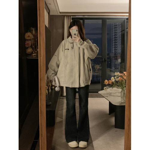 毛呢外套女2025秋冬款寬松百搭設計感小衆美式復古翻領夾克棒球服 毛呢外套女2025秋冬款寬松百搭設計感小衆美式復古翻領夾克棒球服