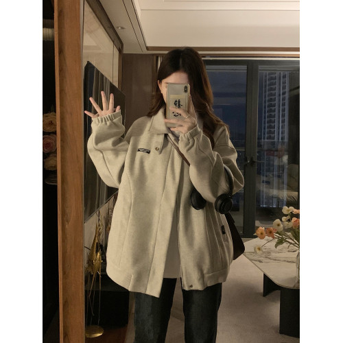 毛呢外套女2025秋冬款寬松百搭設計感小衆美式復古翻領夾克棒球服 毛呢外套女2025秋冬款寬松百搭設計感小衆美式復古翻領夾克棒球服