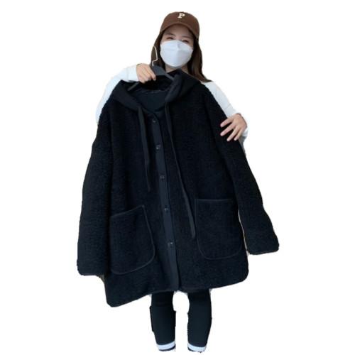 夾棉加厚羊羔毛外套女2025年冬季新款韓版寬松中長款棉服連帽上衣 夾棉加厚羊羔毛外套女2025年冬季新款韓版寬松中長款棉服連帽上衣