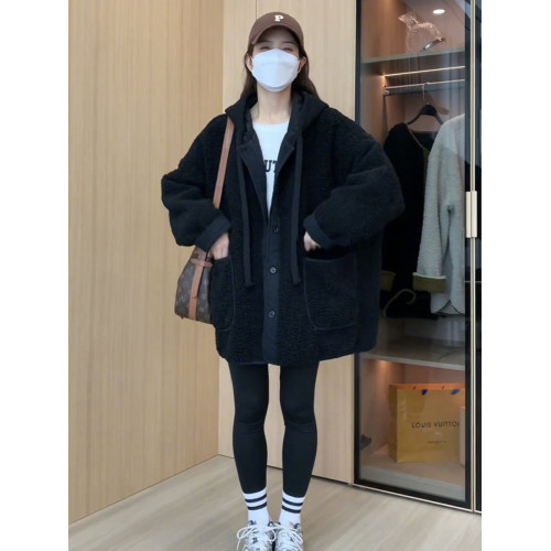 夾棉加厚羊羔毛外套女2025年冬季新款韓版寬松中長款棉服連帽上衣 夾棉加厚羊羔毛外套女2025年冬季新款韓版寬松中長款棉服連帽上衣
