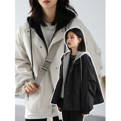 小個子假兩件短外套女2025春秋冬季新款韓系加厚休閒夾克風衣棉服