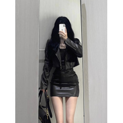 美式復古短款黑色皮衣外套女春秋季2025新款小個子高級感夾克上衣