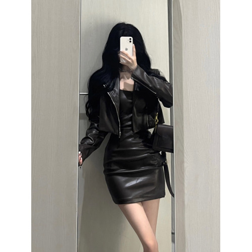 美式復古短款黑色皮衣外套女春秋季2025新款小個子高級感夾克上衣 美式復古短款黑色皮衣外套女春秋季2025新款小個子高級感夾克上衣