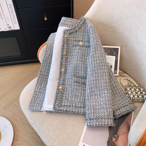 藍色小香風外套女高級感2025春秋新款今年流行名媛範小個子短外套 藍色小香風外套女高級感2025春秋新款今年流行名媛範小個子短外套