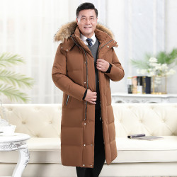 皮爾卡丹中老年男過膝長款羽絨服加長加厚大碼爸爸裝老人保暖外套