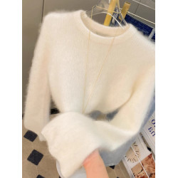 一線品牌剪標大牌軟糯水貂絨毛衣女秋冬小個子短款針織衫上衣