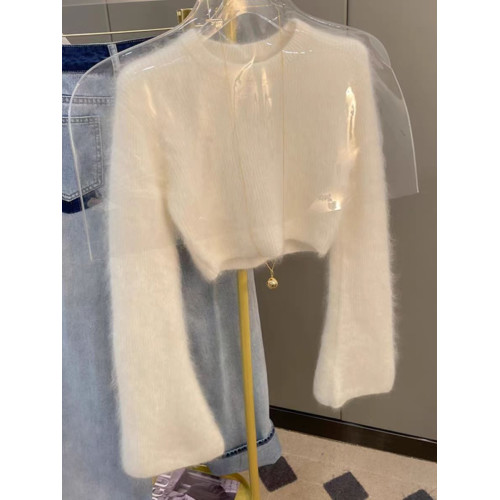 一線品牌剪標大牌軟糯水貂絨毛衣女秋冬小個子短款針織衫上衣 一線品牌剪標大牌軟糯水貂絨毛衣女秋冬小個子短款針織衫上衣