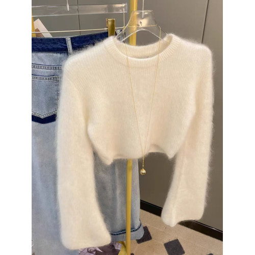 一線品牌剪標大牌軟糯水貂絨毛衣女秋冬小個子短款針織衫上衣 一線品牌剪標大牌軟糯水貂絨毛衣女秋冬小個子短款針織衫上衣