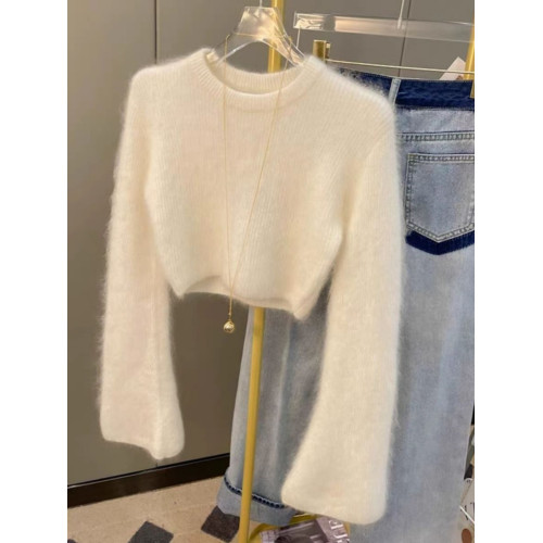 一線品牌剪標大牌軟糯水貂絨毛衣女秋冬小個子短款針織衫上衣 一線品牌剪標大牌軟糯水貂絨毛衣女秋冬小個子短款針織衫上衣