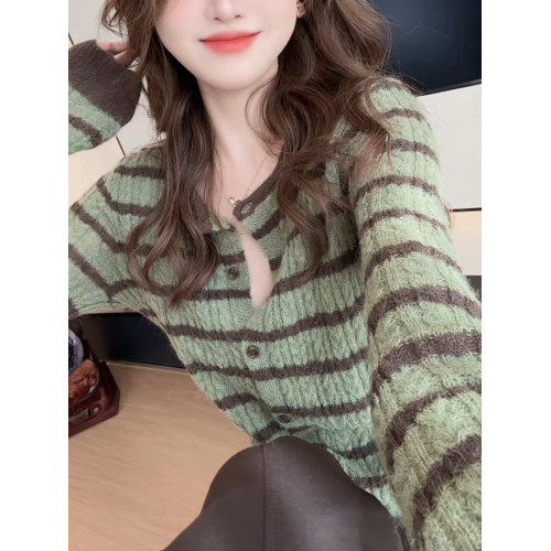 法式撞色條紋軟糯開衫毛衣女秋季2025新款韓系減齡針織衫長袖上衣 法式撞色條紋軟糯開衫毛衣女秋季2025新款韓系減齡針織衫長袖上衣