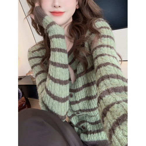 法式撞色條紋軟糯開衫毛衣女秋季2025新款韓系減齡針織衫長袖上衣 法式撞色條紋軟糯開衫毛衣女秋季2025新款韓系減齡針織衫長袖上衣