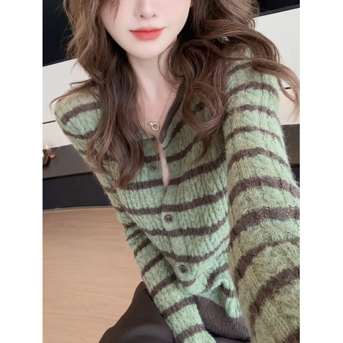 法式撞色條紋軟糯開衫毛衣女秋季2025新款韓系減齡針織衫長袖上衣 法式撞色條紋軟糯開衫毛衣女秋季2025新款韓系減齡針織衫長袖上衣