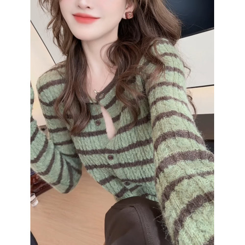 法式撞色條紋軟糯開衫毛衣女秋季2025新款韓系減齡針織衫長袖上衣 法式撞色條紋軟糯開衫毛衣女秋季2025新款韓系減齡針織衫長袖上衣