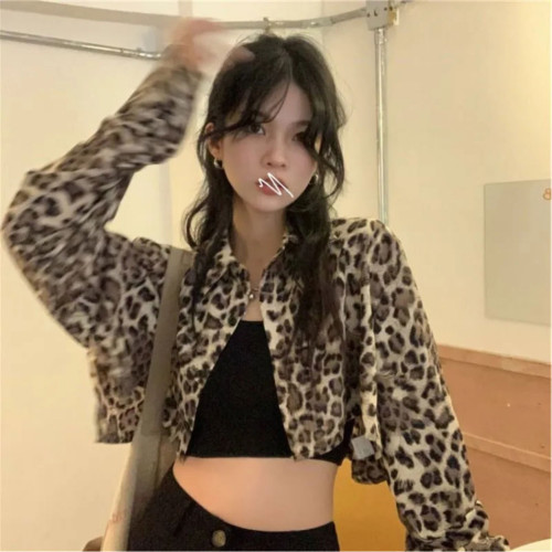 豹紋小外套女辣妹短款外搭開衫薄款長袖防曬服上衣2021年夏季新款 豹紋小外套女辣妹短款外搭開衫薄款長袖防曬服上衣2021年夏季新款