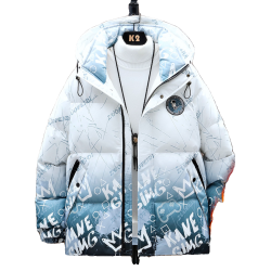 男士羽絨服2025新款潮流寬松休閒連帽加厚漸變棉衣青少年冬季外套