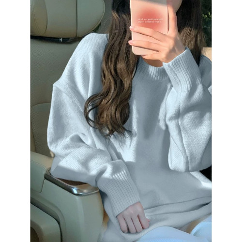 大碼胖MM淺藍純色奶fufu慵懶圓領毛衣女秋冬季2025新款寬松溫柔風 大碼胖MM淺藍純色奶fufu慵懶圓領毛衣女秋冬季2025新款寬松溫柔風