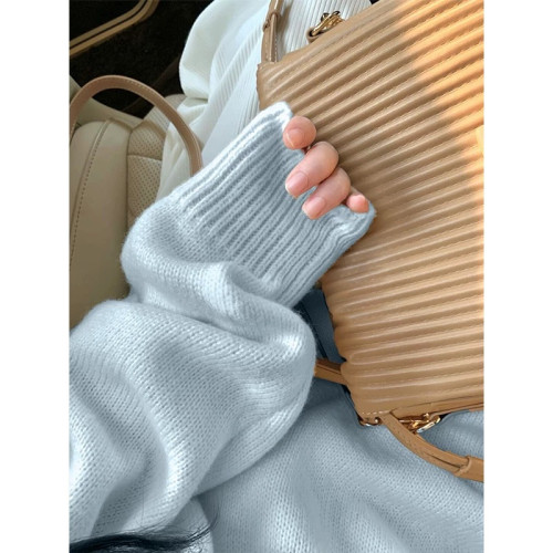 大碼胖MM淺藍純色奶fufu慵懶圓領毛衣女秋冬季2025新款寬松溫柔風 大碼胖MM淺藍純色奶fufu慵懶圓領毛衣女秋冬季2025新款寬松溫柔風