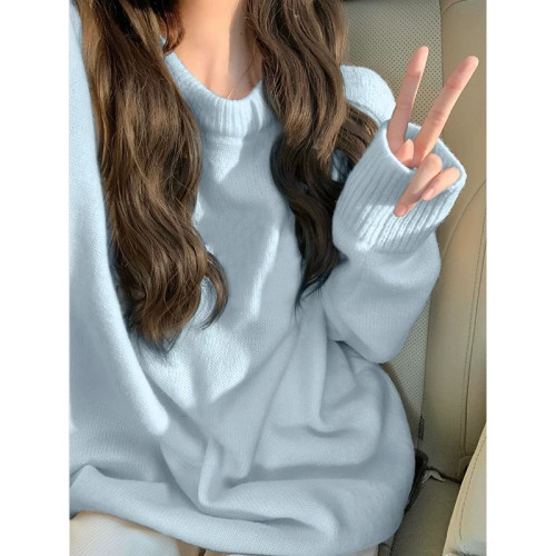 大碼胖MM淺藍純色奶fufu慵懶圓領毛衣女秋冬季2025新款寬松溫柔風 大碼胖MM淺藍純色奶fufu慵懶圓領毛衣女秋冬季2025新款寬松溫柔風