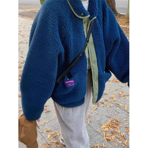 加厚羊羔毛外套女冬季新款韓版寬松撞色正反兩面穿搖粒絨立領上衣 加厚羊羔毛外套女冬季新款韓版寬松撞色正反兩面穿搖粒絨立領上衣