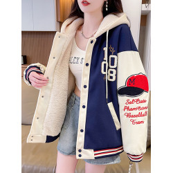 美式棒球服外套女秋冬季加絨加厚夾克2025新款初高中學生大童棉服