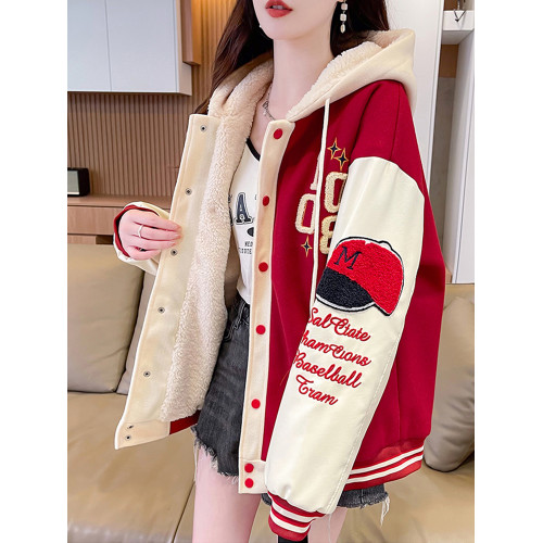 美式棒球服外套女秋冬季加絨加厚夾克2025新款初高中學生大童棉服 美式棒球服外套女秋冬季加絨加厚夾克2025新款初高中學生大童棉服