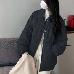 2025年春秋新款輕薄羽絨棉服女麵包服寬松翻領韓版短款棉衣外套潮