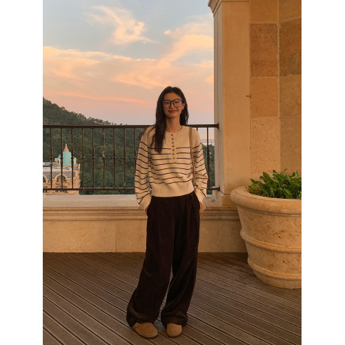 pusumede 暮色微風 條紋毛衣女秋冬圓領顯瘦休閒羊毛針織衫上衣