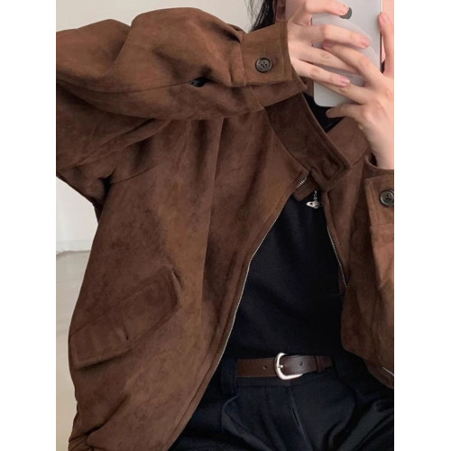 拉夏貝爾復古鹿皮絨夾克外套女2025新款秋冬季加絨設計感小衆上衣 拉夏貝爾復古鹿皮絨夾克外套女2025新款秋冬季加絨設計感小衆上衣