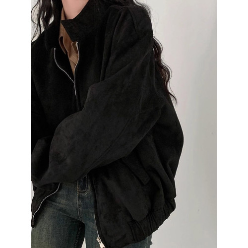 拉夏貝爾復古鹿皮絨夾克外套女2025新款秋冬季加絨設計感小衆上衣 拉夏貝爾復古鹿皮絨夾克外套女2025新款秋冬季加絨設計感小衆上衣