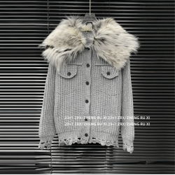 付新博女裝拆卸毛領針織毛衣女美式復古時尚加厚開衫外套15183