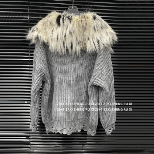 付新博女裝拆卸毛領針織毛衣女美式復古時尚加厚開衫外套15183 付新博女裝拆卸毛領針織毛衣女美式復古時尚加厚開衫外套15183