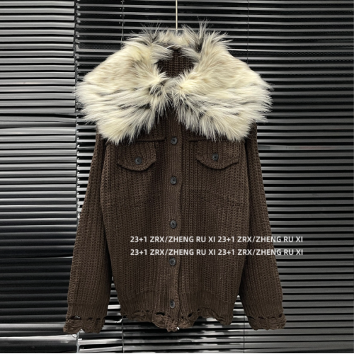 付新博女裝拆卸毛領針織毛衣女美式復古時尚加厚開衫外套15183 付新博女裝拆卸毛領針織毛衣女美式復古時尚加厚開衫外套15183