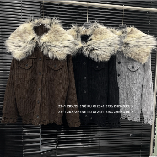 付新博女裝拆卸毛領針織毛衣女美式復古時尚加厚開衫外套15183 付新博女裝拆卸毛領針織毛衣女美式復古時尚加厚開衫外套15183