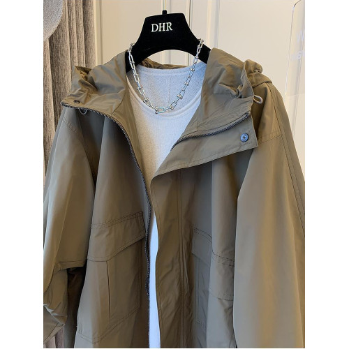 超大碼300斤中長款連帽沖鋒衣外套女胖mm秋冬季寬松百搭風衣ins潮