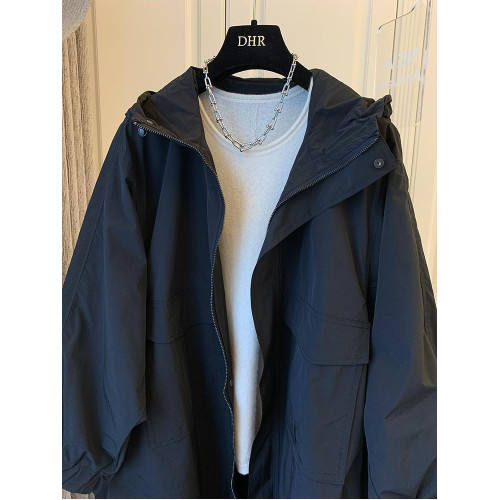 超大碼300斤中長款連帽沖鋒衣外套女胖mm秋冬季寬松百搭風衣ins潮