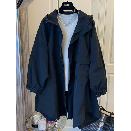 超大碼300斤中長款連帽沖鋒衣外套女胖mm秋冬季寬松百搭風衣ins潮