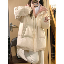 假兩件羽絨服女冬季2025新款韓系寬松冬裝羊羔毛外套女款加絨加厚