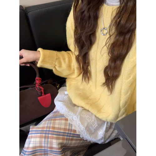 黃色奶fufu超好看麻花毛衣高級感冬季加厚慵懶軟糯寬松外穿上衣女