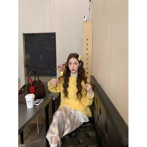 黃色奶fufu超好看麻花毛衣高級感冬季加厚慵懶軟糯寬松外穿上衣女