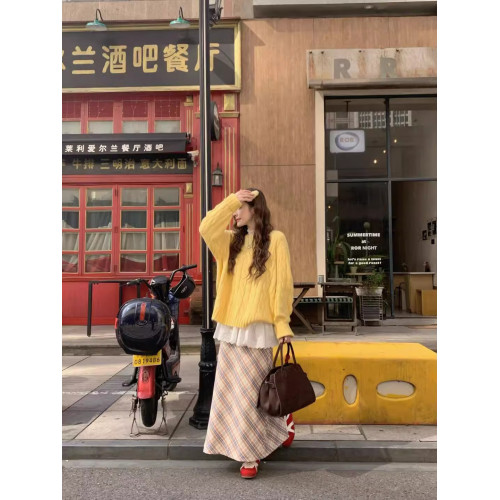 黃色奶fufu超好看麻花毛衣高級感冬季加厚慵懶軟糯寬松外穿上衣女