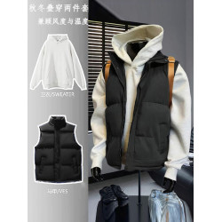 美式羽絨馬甲男款秋冬衛衣曡穿兩件套加厚外穿無袖背心棉坎肩外套