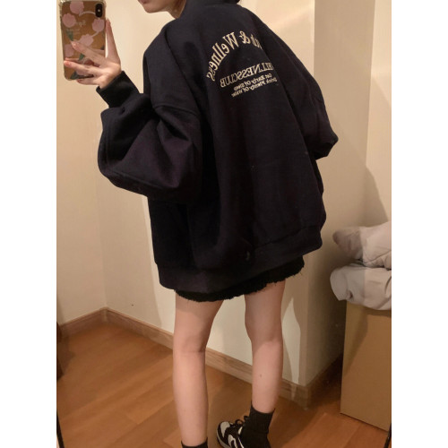 美式復古棒球服外套女2024年春秋新款oversize寬松小香風夾克上衣 美式復古棒球服外套女2024年春秋新款oversize寬松小香風夾克上衣