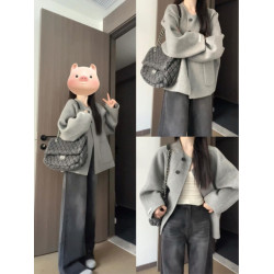 深冬灰色呢子大衣女入冬季2025年新款毛呢外套獨特超好看加厚短款