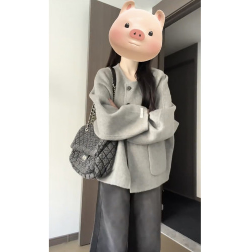 深冬灰色呢子大衣女入冬季2025年新款毛呢外套獨特超好看加厚短款 深冬灰色呢子大衣女入冬季2025年新款毛呢外套獨特超好看加厚短款