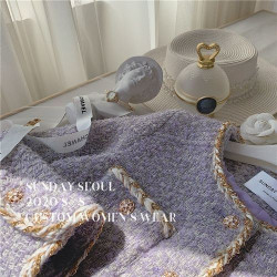 紫色加棉小香風外套女秋冬氣質名媛高級感開衫小個子短款別致上衣