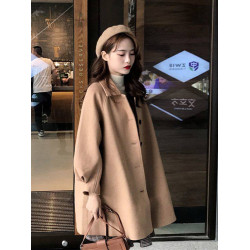 2025春秋季毛呢外套女小個子港味百搭中長款復古寬松顯瘦呢子大衣