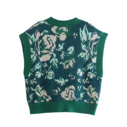 BANA復古綠色毛衣高級感女2021年新款冬季花色馬甲針織背心