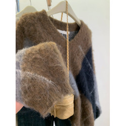 復古菱格v領咖色毛衣女2025秋冬加厚慵懶風高級感針織衫上衣冬季