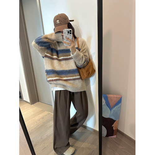 復古撞色條紋毛衣女軟糯慵懶高級感2025秋冬新款寬松針織衫上衣潮 復古撞色條紋毛衣女軟糯慵懶高級感2025秋冬新款寬松針織衫上衣潮