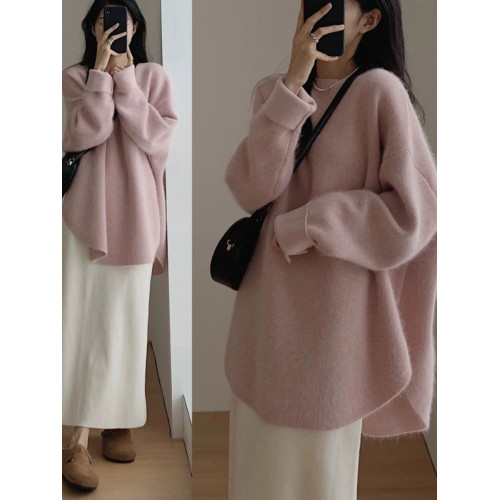 浣熊絨冬季流行爆款毛衣中長款慵懶寬松加厚套頭針織打底衫外穿女 浣熊絨冬季流行爆款毛衣中長款慵懶寬松加厚套頭針織打底衫外穿女